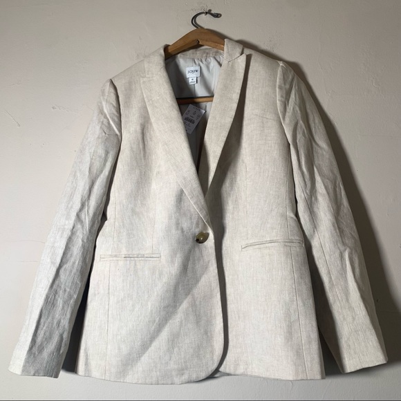 J.crew oatmeal beige cream linen cotton mix classic blazer one button NWT sz 6 - Picture 1 of 11